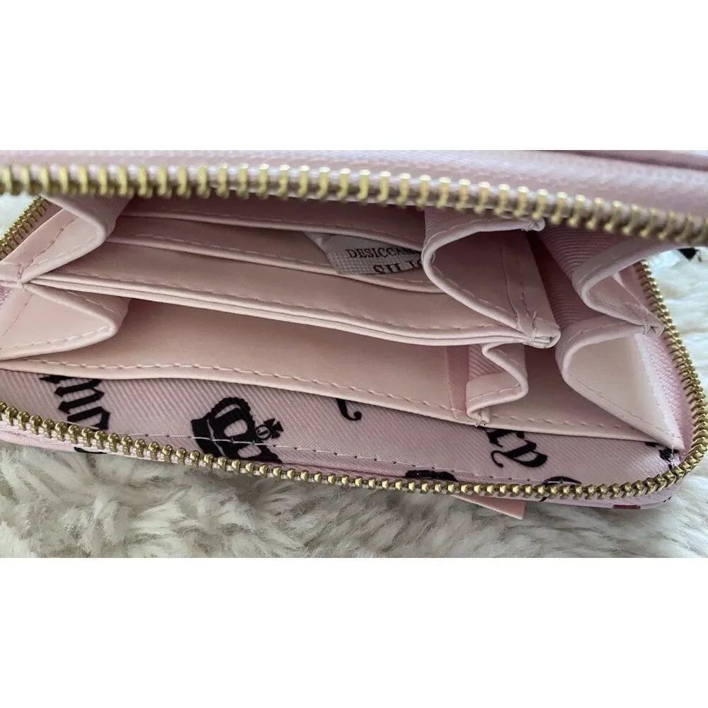 Juicy Couture V-Love Letter Multi Compartment Zip Around Wallet Chiffon Pink NEW